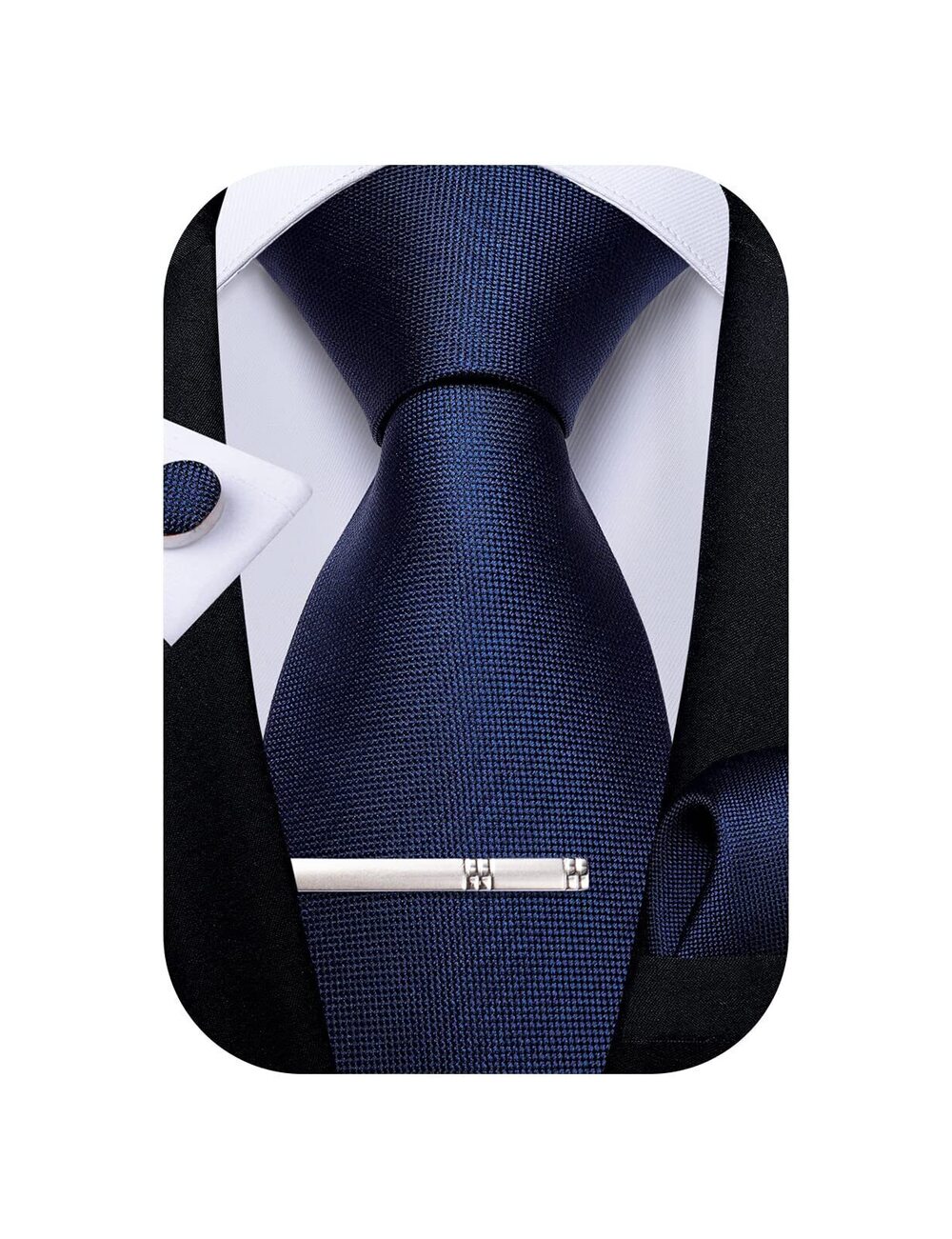8024 Silk Necktie Solid Color Tie and Pocket Square Cufflink Tie Clip Set